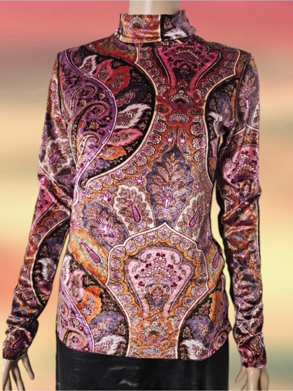Bogner Paisley Mock Neck Tunic in Purple and Pink